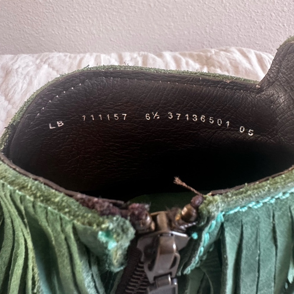 Liberty Black Nomad Leather Fringe Ankle Booties - Sz 6.5 - Green - EUC - Picture 10 of 13